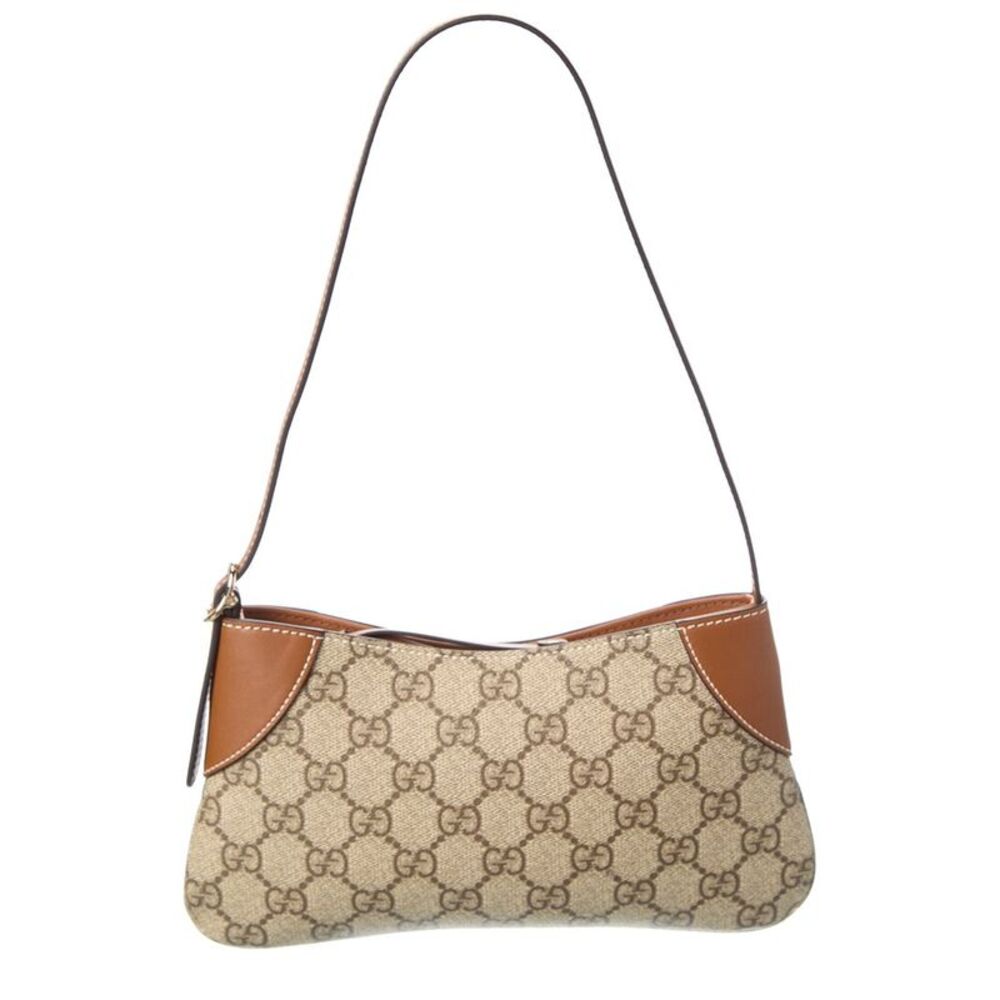 Gucci Gg Emblem Small Gg Supreme Canvas & Leather Shoulder Bag, Beige